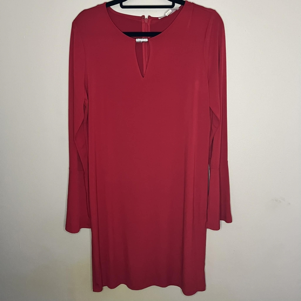 Micheal Micheal Kors Large Red Keyhole Front Dress With Long Sleeves